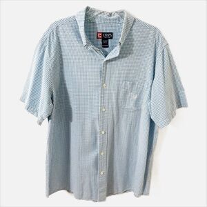 Chaps Gingham Cotton Seersucker short Sleeve Button Front Collared Casual Shirt